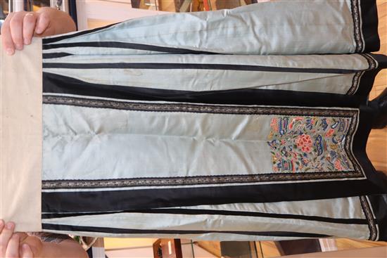 A Chinese embroidered skirt, a pair of embroidered boots, waistcoat and cover